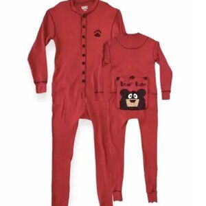 Lazy One Bear Bum Red Flapjack Long Johns One Piece Pajamas Size Small Adult